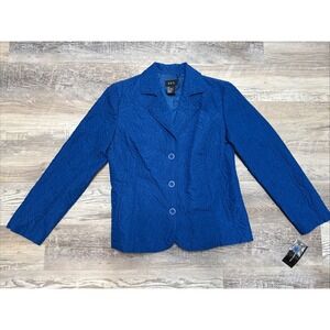 VTG RQT Blue Women Quilted Jacket Blazer Floral Stitching NOS NWT Size Small